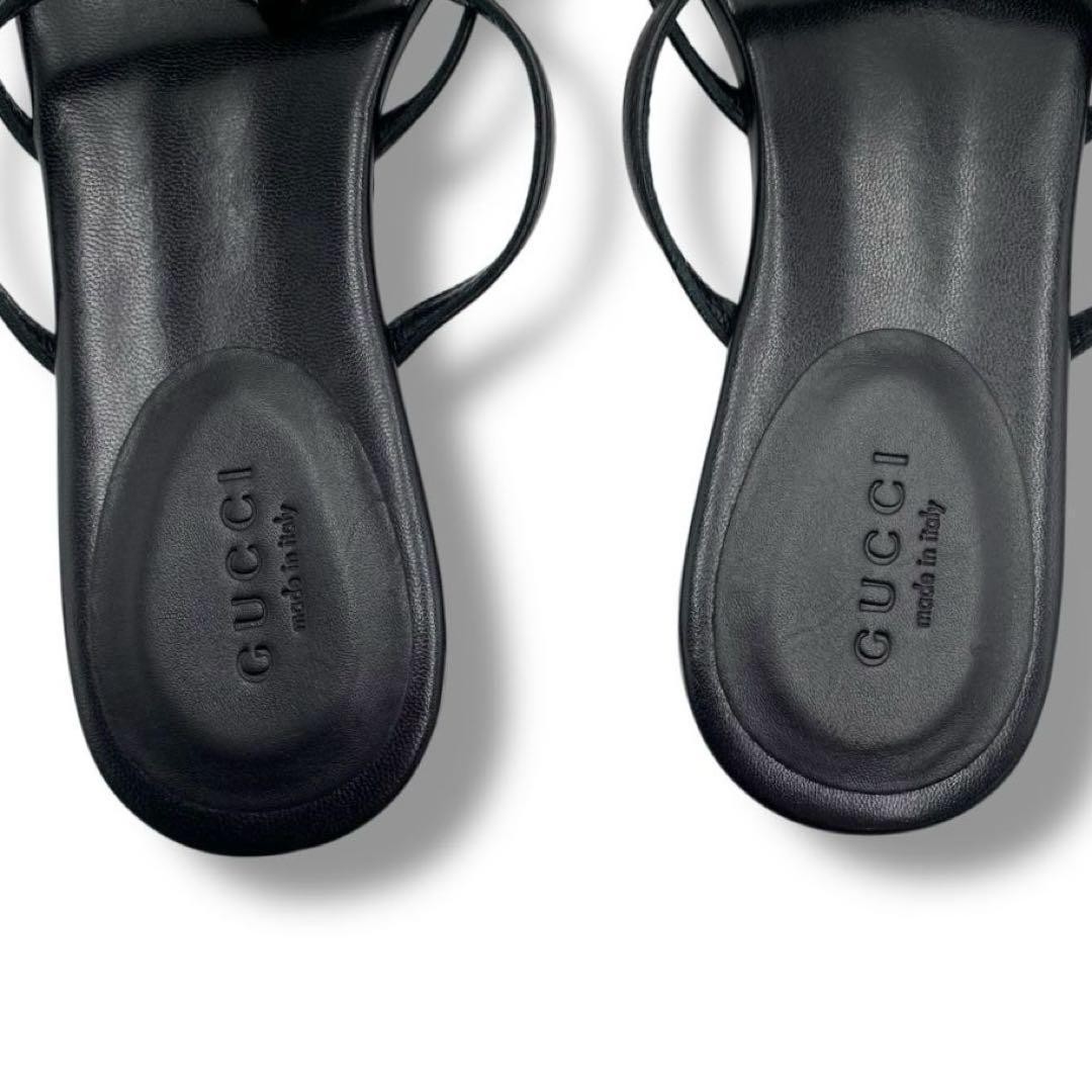 Gucci Thong Sandals Black Leather With Logo Size 35.5 US About5.5 For Women thumbnail 21