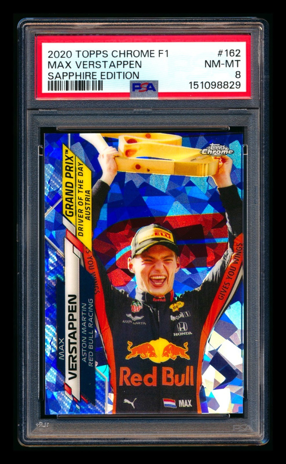 2020 TOPPS CHROME SAPPHIRE F1 #162 MAX VERSTAPPEN RC REFRACTOR AUSTRIA PSA 8! view 1