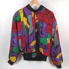 Vintage Picasso Satin Bomber Windbraker Jacket Rainbow Collection