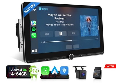 OBD+CAM+Android 14 10.1'' IPS Car Stereo GPS Radio CarPlay Bluetooth RDS Headunit