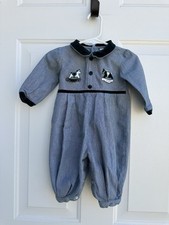 Friedman Creations Romper Jumpsuit 6 month Green Horse Boy Girl Peter Pan Collar