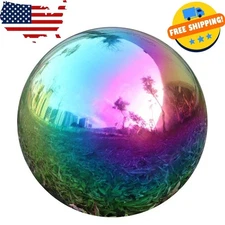 12 Inch Rainbow Home Garden Gazing Globe Mirror Balls, Stainless Steel Shiny