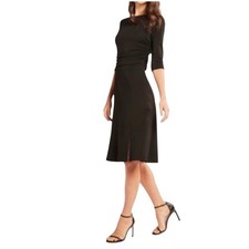Elie Tahari Azalea Black Ruched Midi Dress 3/4 Sleeve Size 10 E249V603Luxury