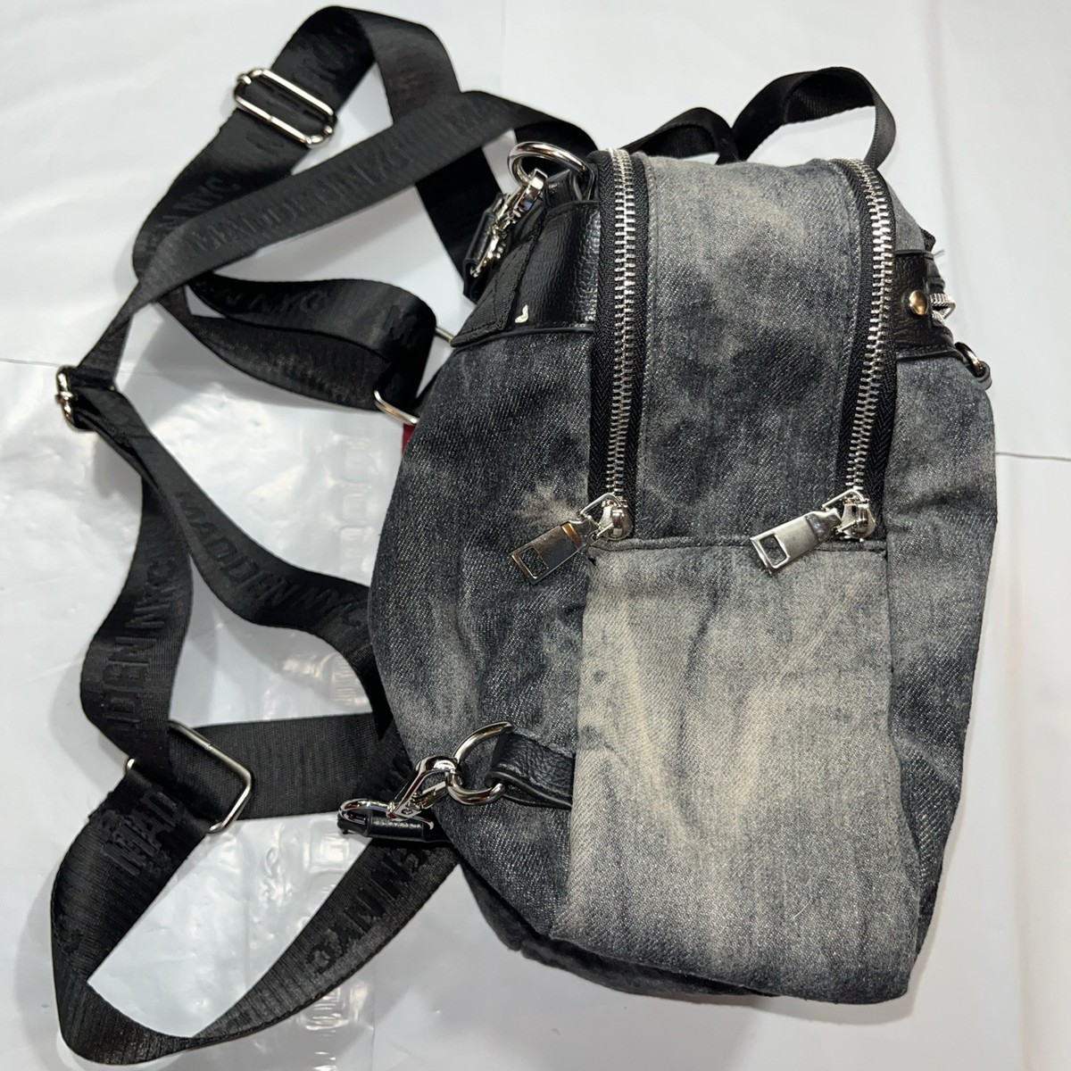 Steve Madden Black Gray DENIM MINI BACKPACK Zip Purse Shoulder Bag Emo Punk Y2K Madden NYC Women main image 4