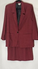 Vtg Bentley Red Plaid Woman Jacket Skirt Set Office Academia Suit sz M- READ
