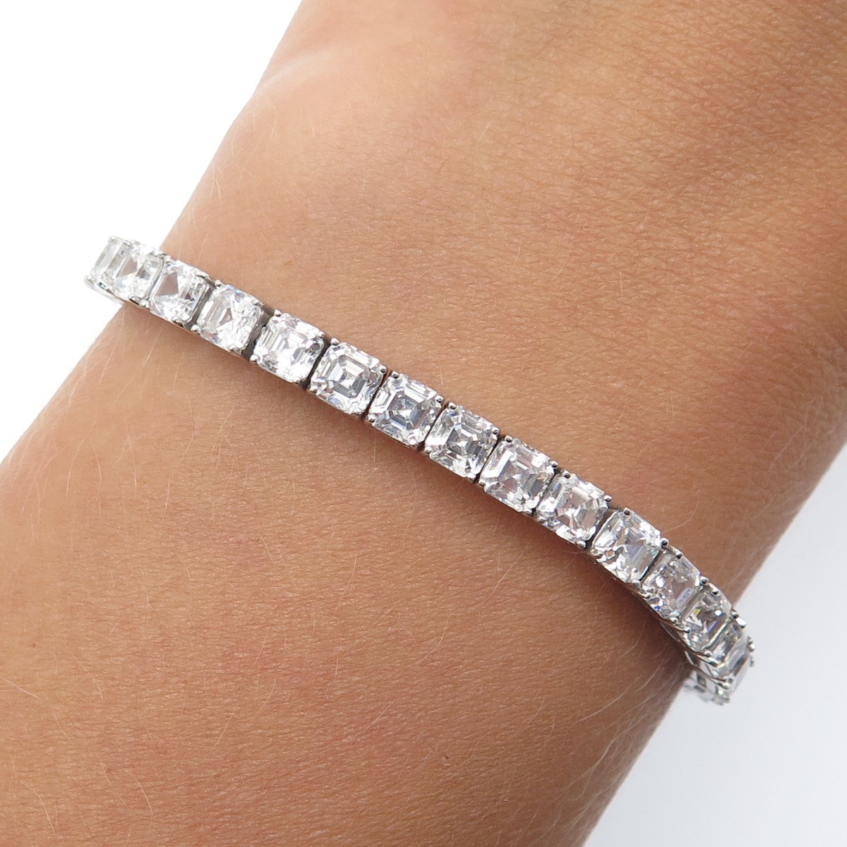 925 Sterling Silver Asscher-Cut C Z Tennis Link Bracelet 7.5