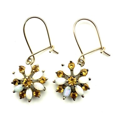 Ohrringe 9 kt Gold Opal Citrin Gold Opal Citrin Blume Ohrhänger WOW