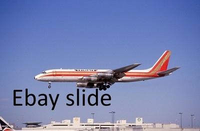 Orig 1993 35mm Kodachrome slide - Kalitta DC-8F N808CK arriving @Miami Airport