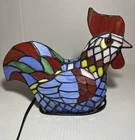Vintage Tiffany Style Stained Glass Rooster Table Lamp Farmhouse Nightlight