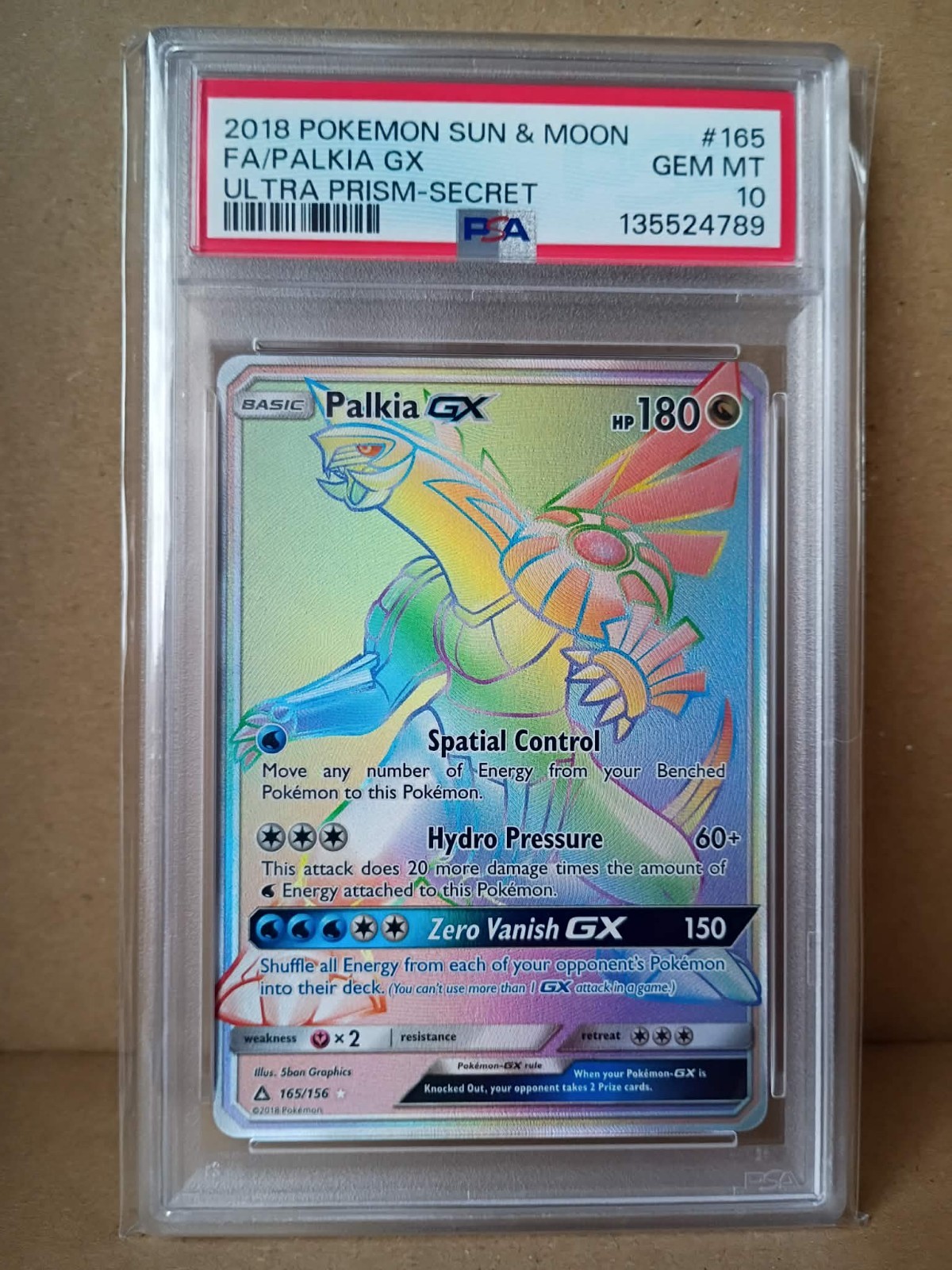 Palkia GX (Secret Rare) 165/156 Sm-Ultra Prism Holo PSA 10