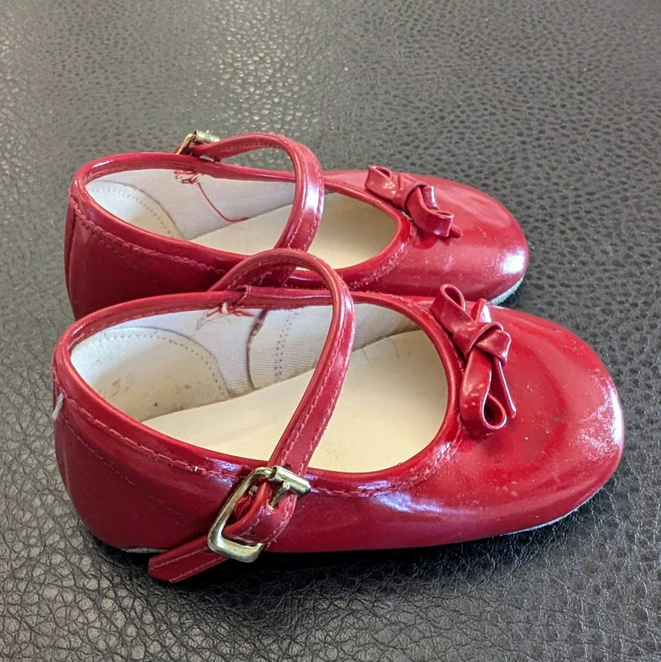Винтажный Mary Jane Baby ребенка ясельного возраста девочки туфли красный бант патент размер 2 блестящий - Изображение 3 из 4