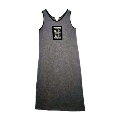 Vintage Cite Sleeveless Dress Women's Size Large Long Gray With Cat & Fish