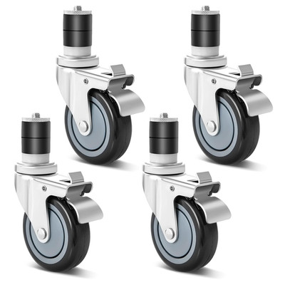 Stem Casters of 4, Heavy Duty 4 Inch Expanding Wheels, Two with Brakes, Fit 1-1/
