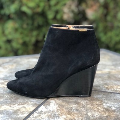 Calvin Klein Charlaine Black Suede Wedge Pointed Toe Ankle Booties 9.5