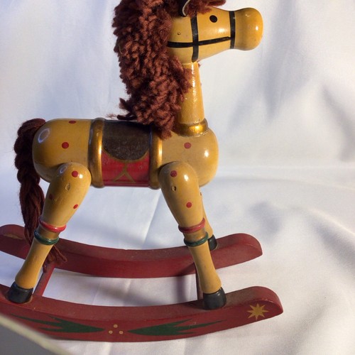 CAVALLO IN LEGNO A DONDOLO NATALIZIO VINTAGE - Foto 4 di 8