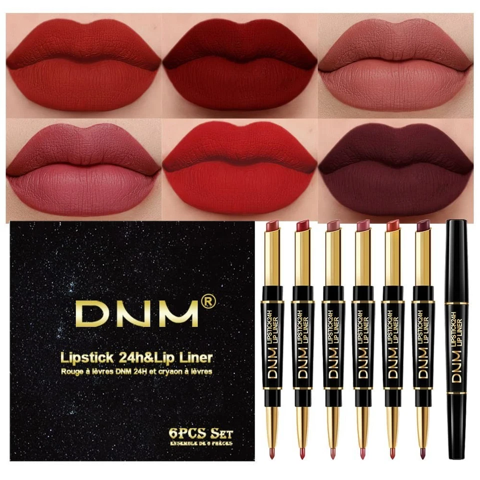 Lipstick Lip Liner Set Red 6pcs Matte Long Lasting Waterproof for Women - Image 3 of 4
