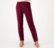 Susan Graver Ponte Knit Pull-On Pants w/ Seam Detail-Deep Raisin-3X A372469