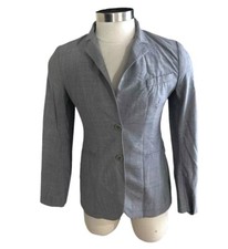 Theory Made in USA Grey Crosshatch Wool Blazer Women Sz 10 Jacket Sport Coat