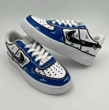 Air Force 1 Custom White Shoes Blue Black Retro Cartoon Graffiti Retro Urban Art