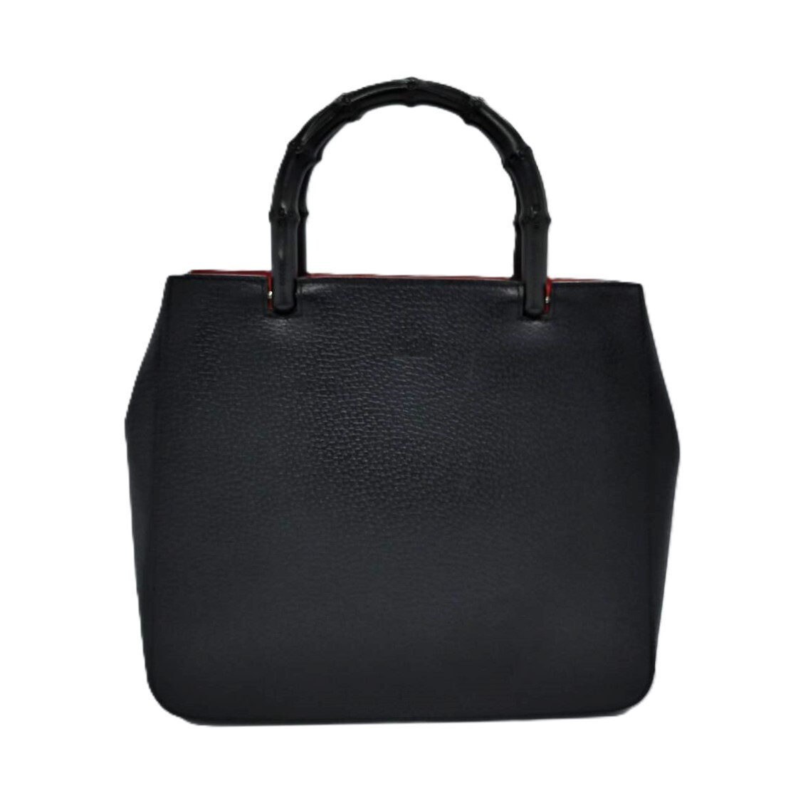 GUCCI Black Bamboo Leather Handbag Auth 0133