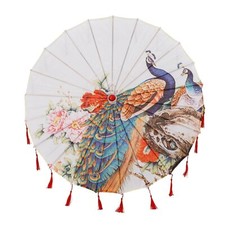 Chinese Art Asian 33" Silk Parasol Umbrella with Tassels for Wedding, Costume