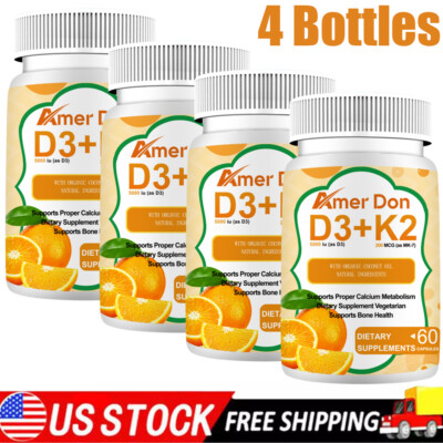 Vitamin K2 (MK7) with D3 5000 IU Supplement, BioPerine Capsules, 4 Bottles, USA