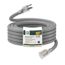 30 Ft Lighted Outdoor Extension Cord - 12/3 SJTW Heavy Duty 30ft Grey