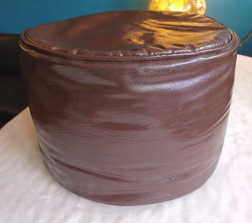 Vintage Brown Vinyl Bean Bag Ottoman Foot Stool RETRO MCM BOHO Decor - Picture 6 of 12