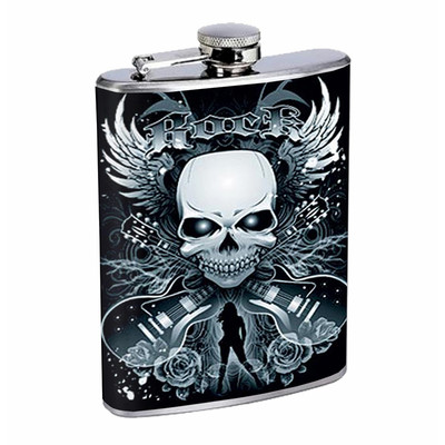 Flask 8oz Stainless Steel Skull D 3 Wings Drinking Hip Flask Whiskey 