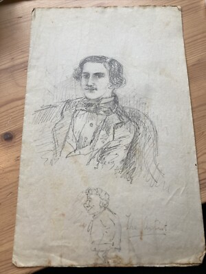 um 1850 Bleistiftskizze Zeichnung eines adretten Mannes mit Schnurrbart 34 x 21 cm