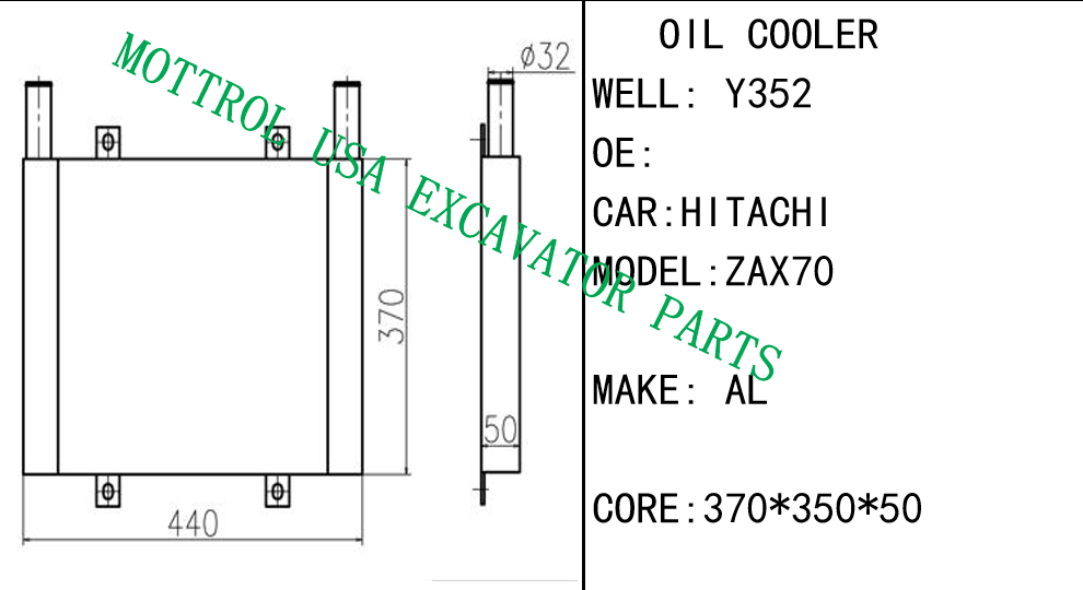 Oil Cooler 4464826 for Hitachi ZX70 ZAX70 ZX75 ZAX80 ZAX85 by