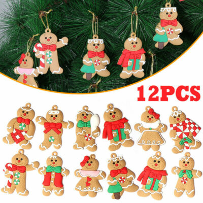 Ginger bread Man Ornaments Christmas Tree Hanging Pendant Xmas Decoration -12pcs