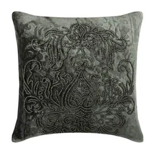 Throw Pillow Cover Grey 16"x16", Home Decor Velvet Fabric - Steel Damask