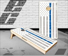 Gray Distressed Police Thin Blue Line Cornhole Boards Bean Bag Toss Game