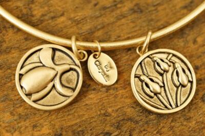 Adam's Jewelers CHRYSALIS Gold Tone Metal Bangle Bracelet Hope New Life Charms