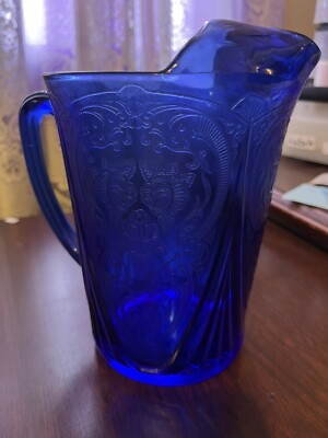 Hazel Atlas Royal Lace Cobalt Blue Depression Glass Pitcher | eBay