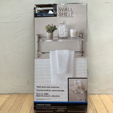 ORG Glass Wall Shelf with Towel Bar Polished Chrome 22.2 Long, NEW IN BOX