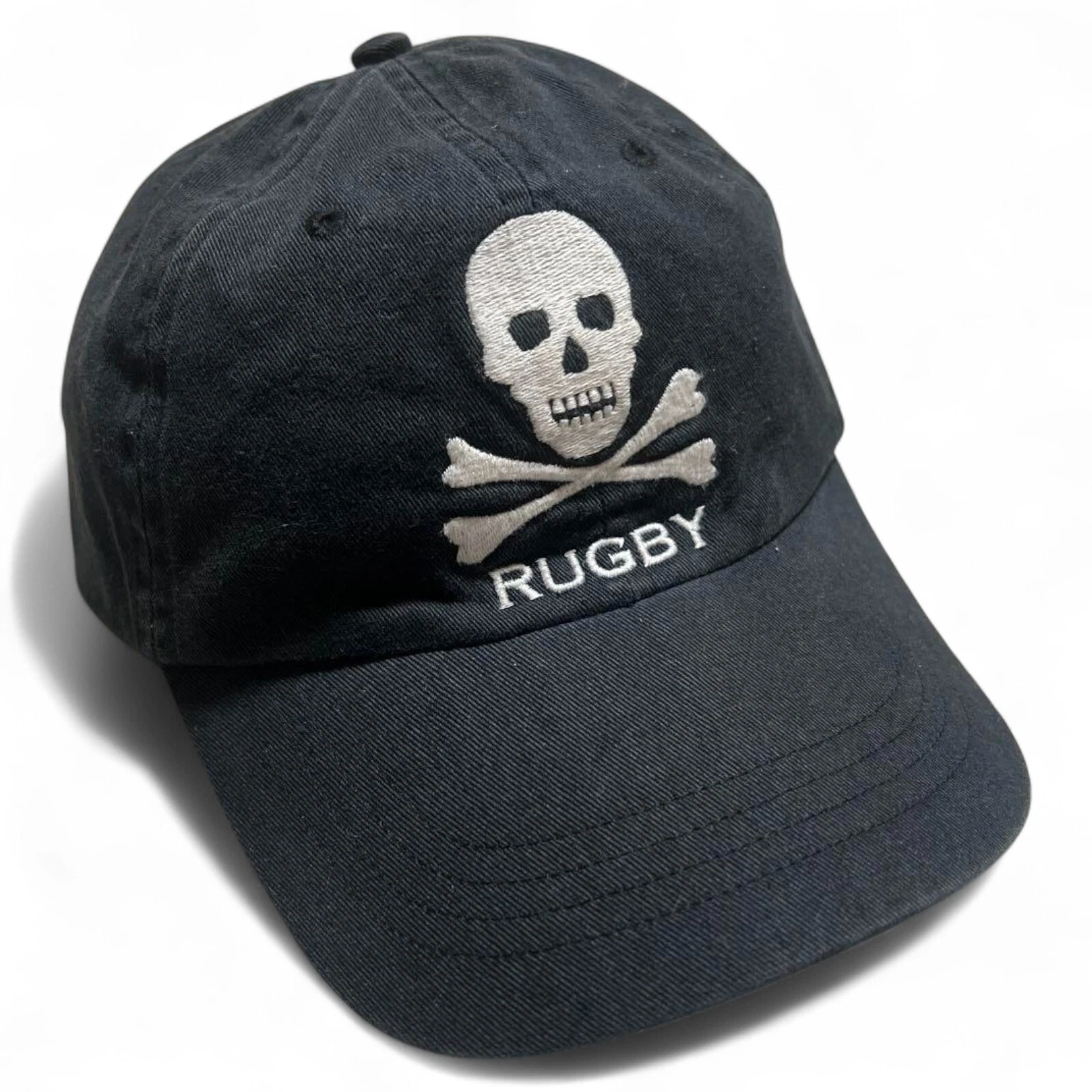 Ralph Lauren Rugby Skull Crossbones Black Baseball Cap Adjustable Hat Rare U
