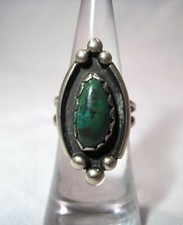 Vintage Handmade Navajo Sterling Silver Green Turquoise Ring Size 5 1/2 K910