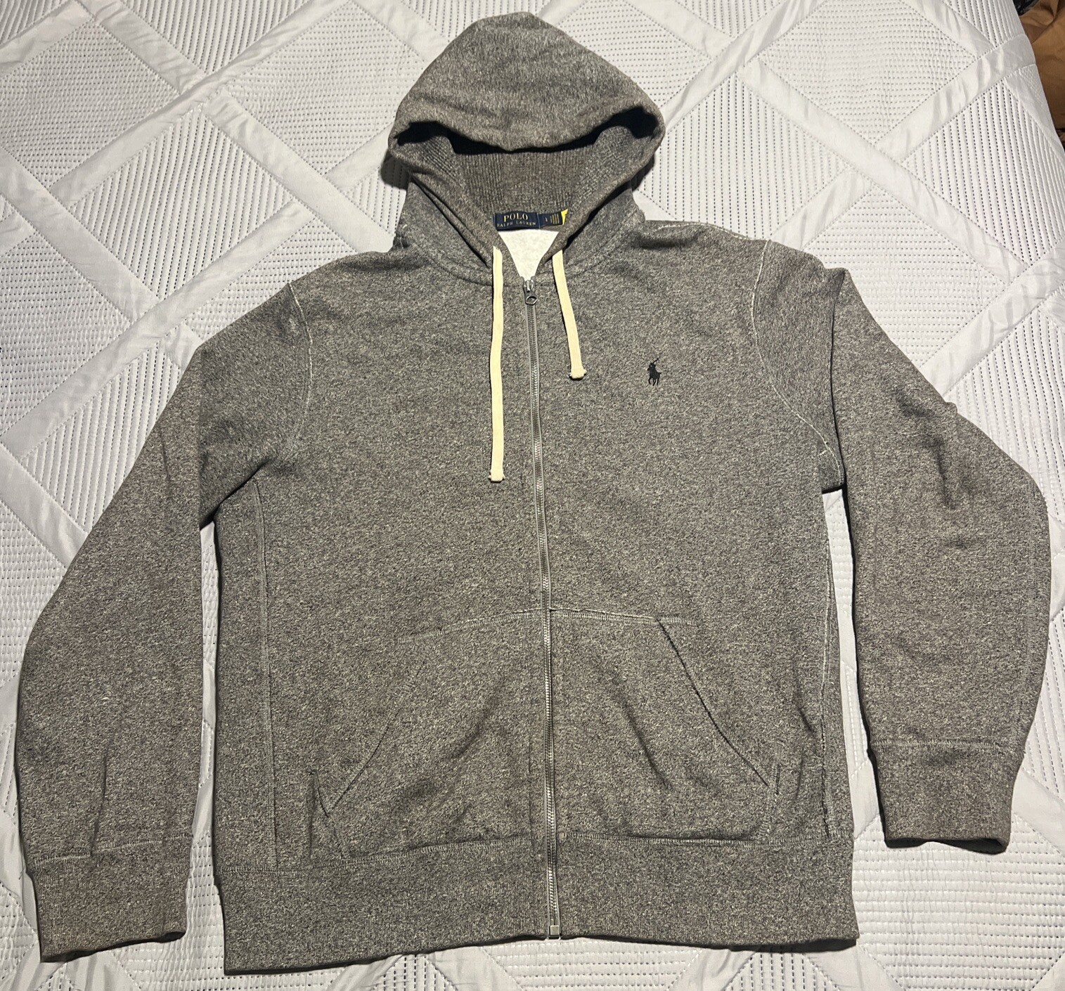 Polo Ralph Lauren Felpa con Cappuccio Zip Uomo L Grigio Pony Y2K Skater Cappuccio Termico