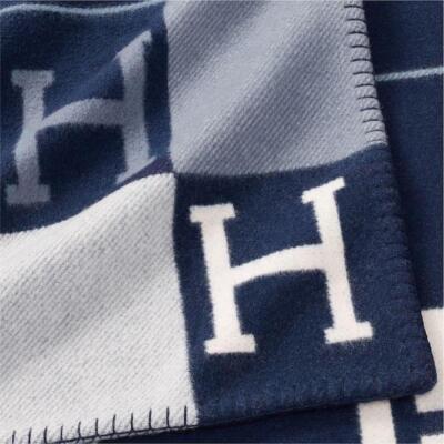 Hermes Avalon Ⅲ Throw Blanket Navy Plaid Cashmere Wool Sofa Bed
