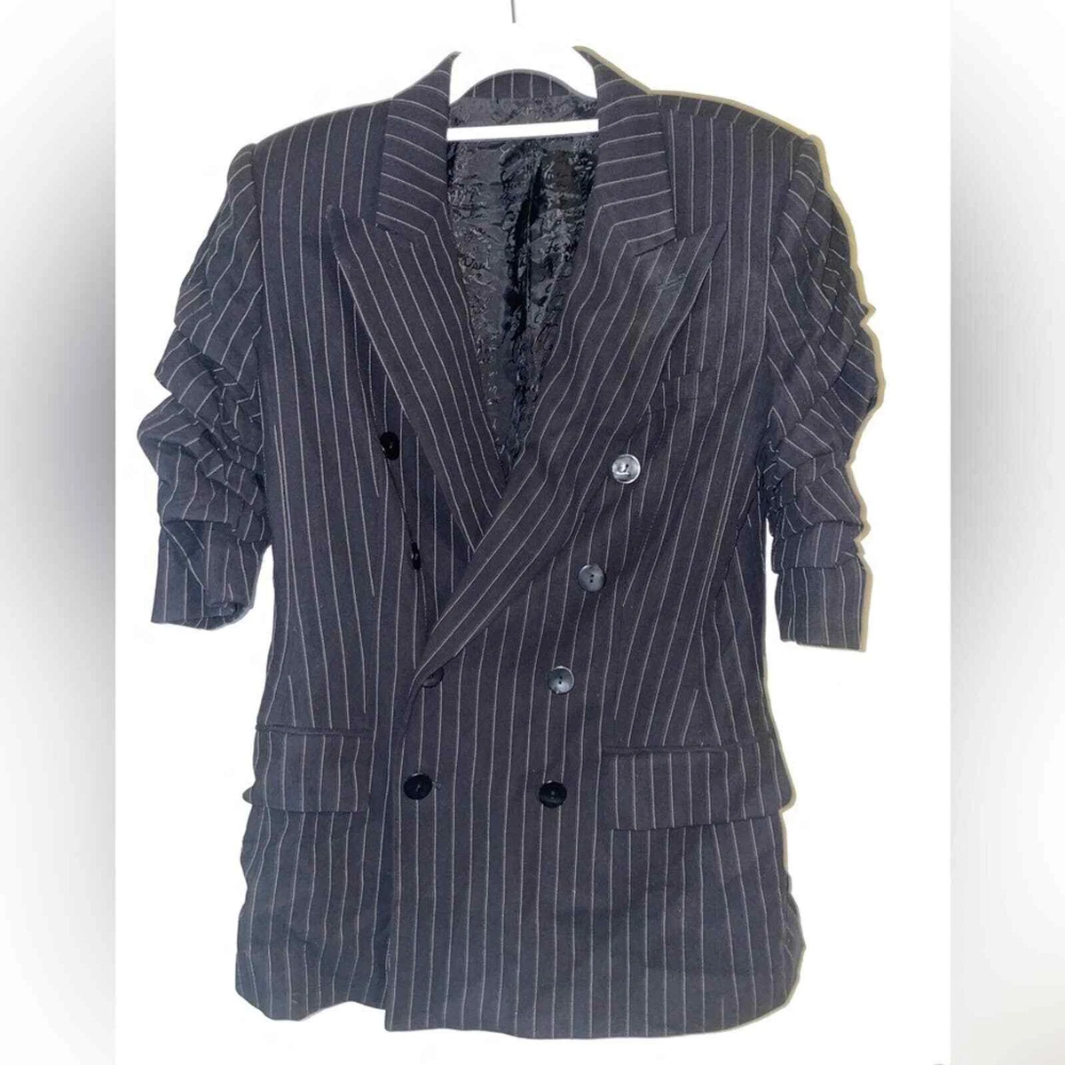 Designer Wool Blend Suit Blazer Jean Paul Gaultier Classique 90s Pinstripe sz 10