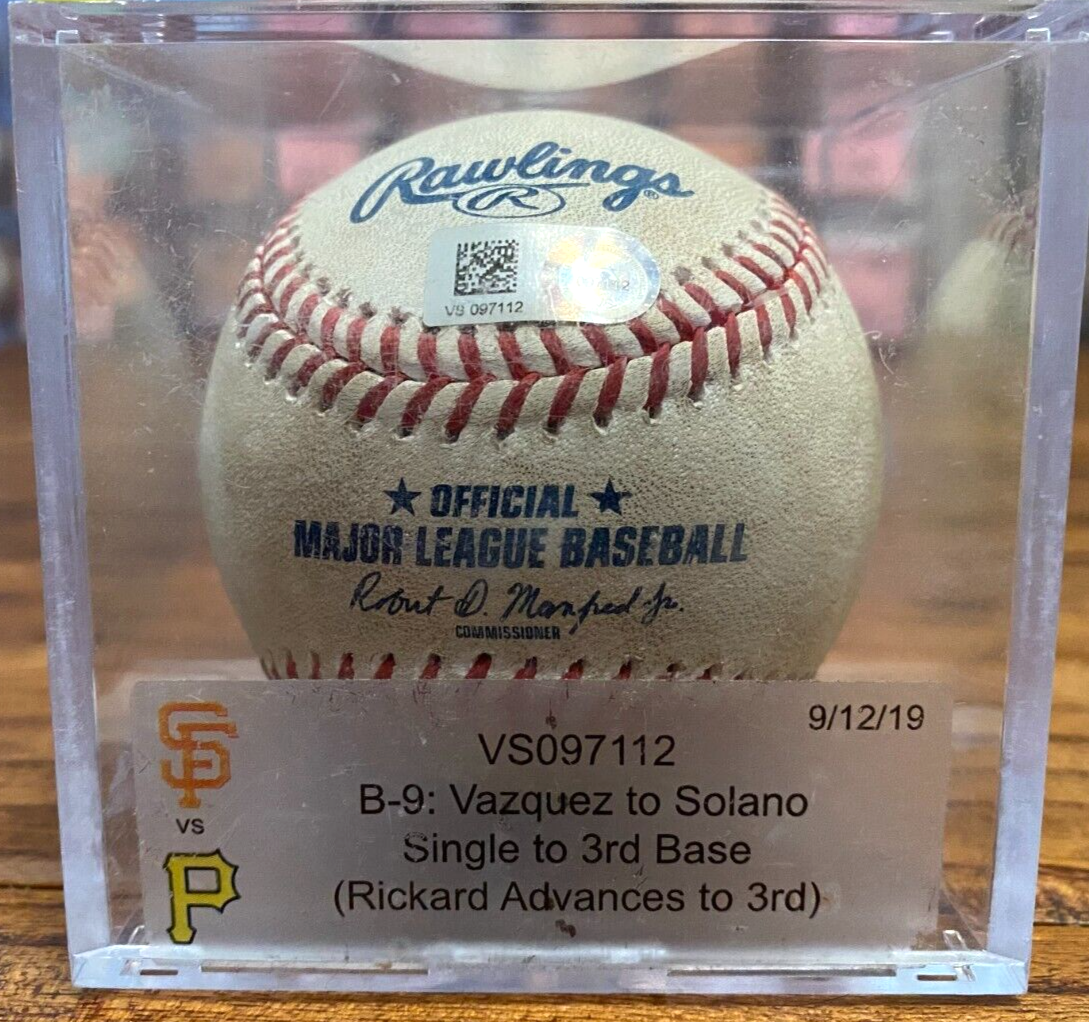 Donovan Solano Giants Game Used SINGLE Baseball 9/12/2019 vs Pirates Hit  #341
