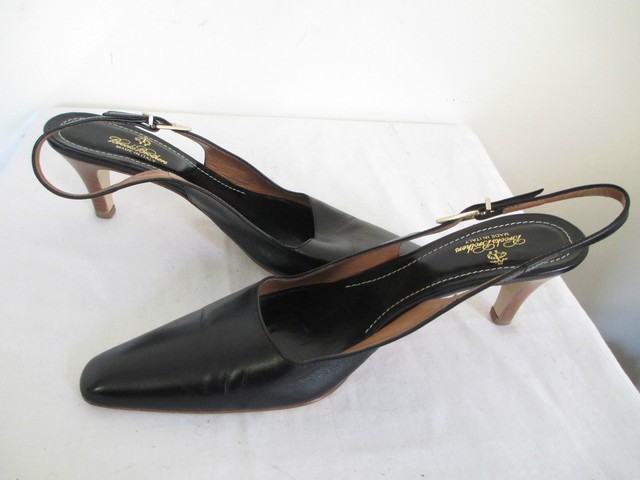 black leather slingbacks