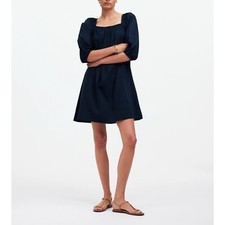 Madewell Square Neck Puff Sleeve Mini Dress Women 4 Blue Travel Resort $138