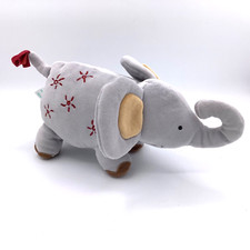Lambs  Ivy Plush Gray Elephant Stuffed Animal Trunk Up Red Flowers