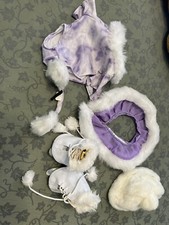 Build A Bear Purple Ice Skating Skater Outfit White Fur Ear Muffs Bodysuit Skirt