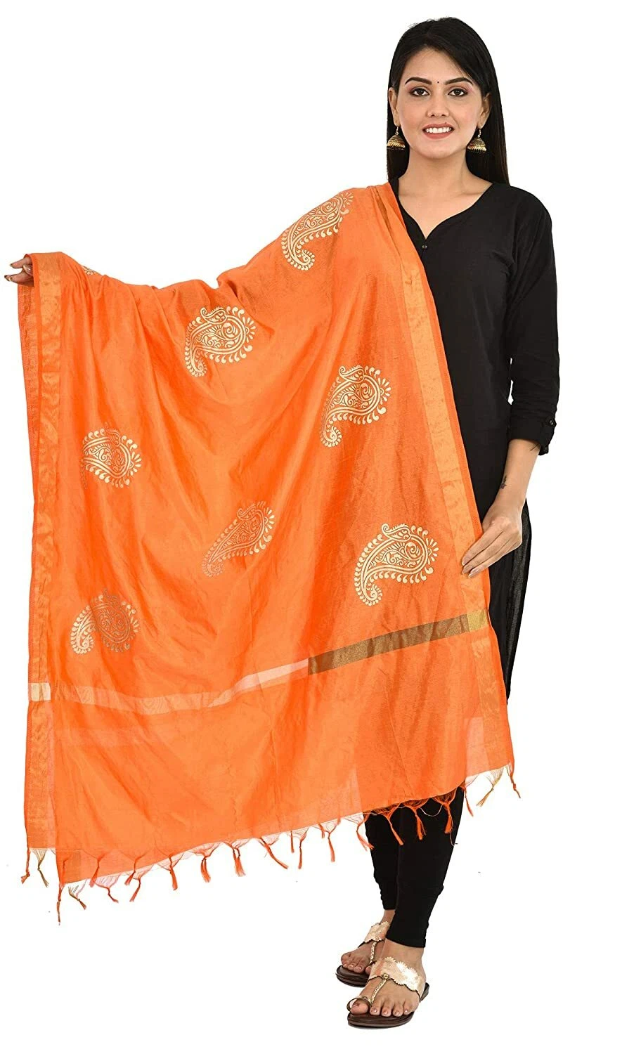 Women & Girl Silk Blend Beautiful Dupatta Ethnic Dress Chunni Shawl orange