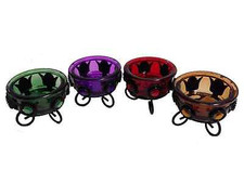 Set of 4 Red Green Purple Brown Home Party Decorative Tealight Holders w/ Gems