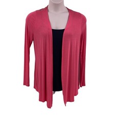 Self Esteem Womens Cardigan Coral Salmon Sz Large LS Open Front Asymmetrical Hem